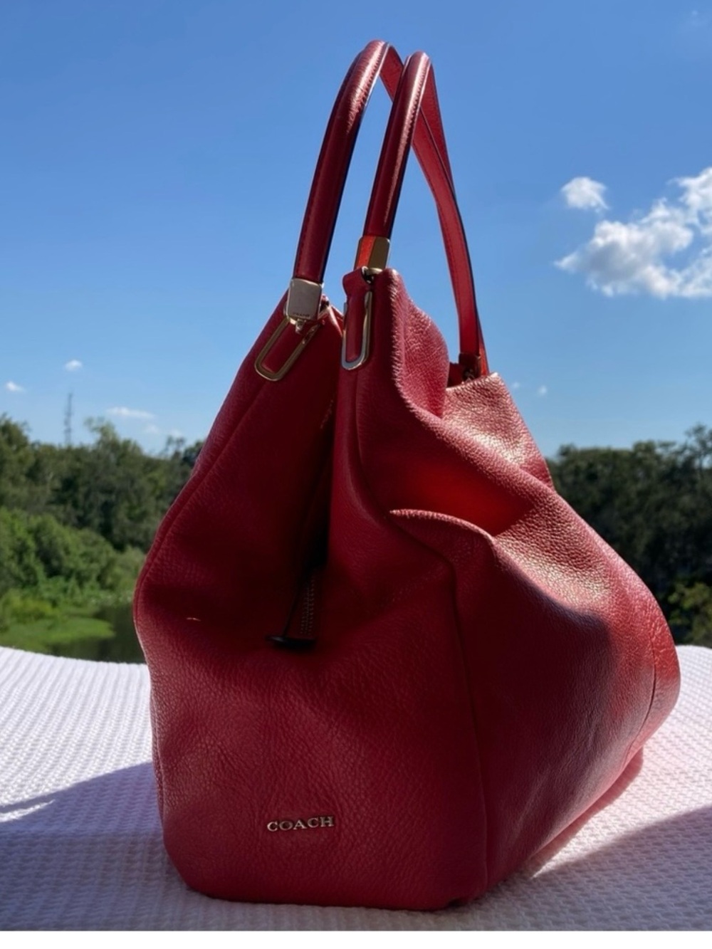 COACH Madison Phoebe Tumbled
Cardinal Red Leather 3 Section
Shoulder Bag